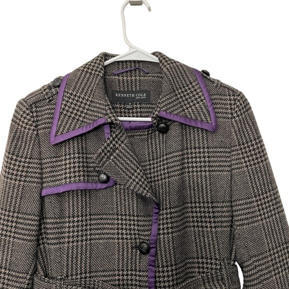 Kenneth Cole Wool Blend Houndstooth Dress Coat | Purple Brown Grey | Siz… - Picture 2 of 10